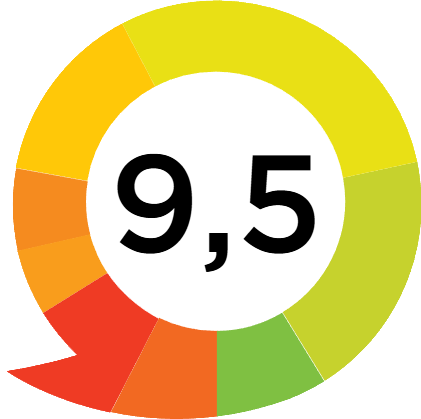 Kiyoh beoordelingscirkel met score 9,5 in kleurenschijf