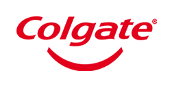 Colgate logo in rood met glimlachvormig streepje eronder