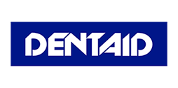 Dentaid logo in witte letters op blauwe achtergrond