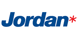 Jordan logo in blauwe letters met rode asterisk