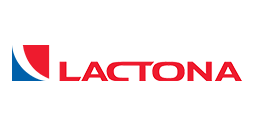 Lactona logo in rood met blauw-wit vlaggetje links