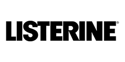 Listerine logo in zwarte hoofdletters op witte achtergrond