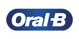 Oral-B logo op blauwe ovale achtergrond met wit lettertype