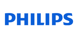 Philips logo in blauwe letters op witte achtergrond