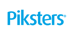 Piksters logo in blauwe letters op witte achtergrond