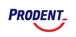 Prodent logo met blauwe tekst en rode glimlach