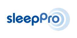SleepPro logo in blauwe letters met concentrische cirkels