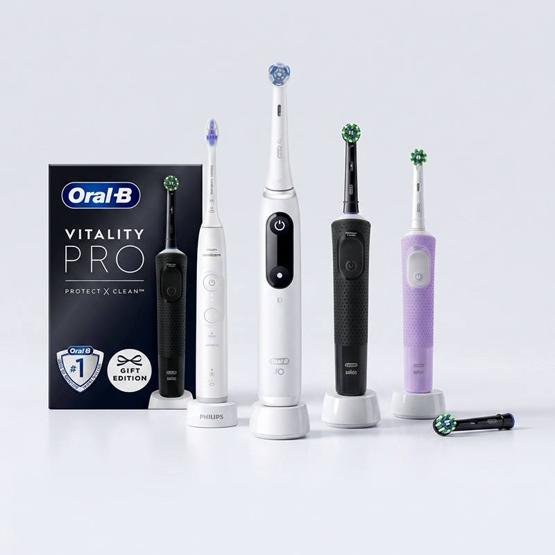Verschillende elektrische tandenborstels van Oral-B en Philips met verpakking