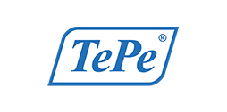 TePe logo in blauwe letters op witte achtergrond
