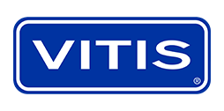 Vitis logo in witte letters op blauwe achtergrond