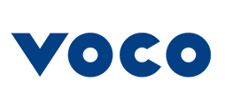 VOCO logo in blauwe letters op witte achtergrond