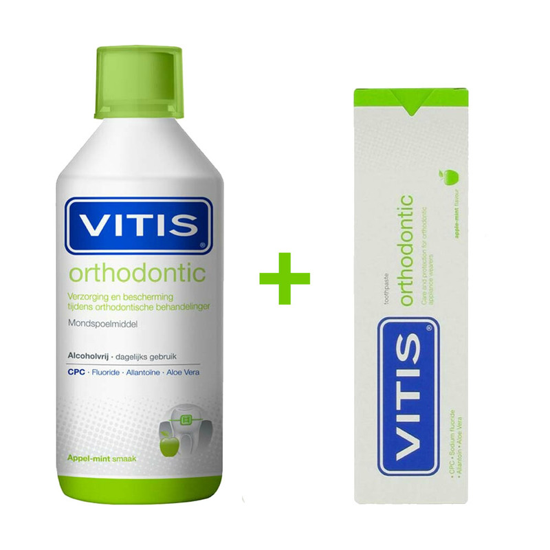 vitis orthodontic mondspoelmiddel + tandpasta 1